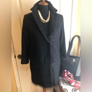 Smythe Black Blazer jacket coat  Penny lane  textured raw edges fringes
